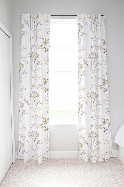 Cream Wildflower curtains, Wild Flowers Nursery Decor - Mustard Wildflowers