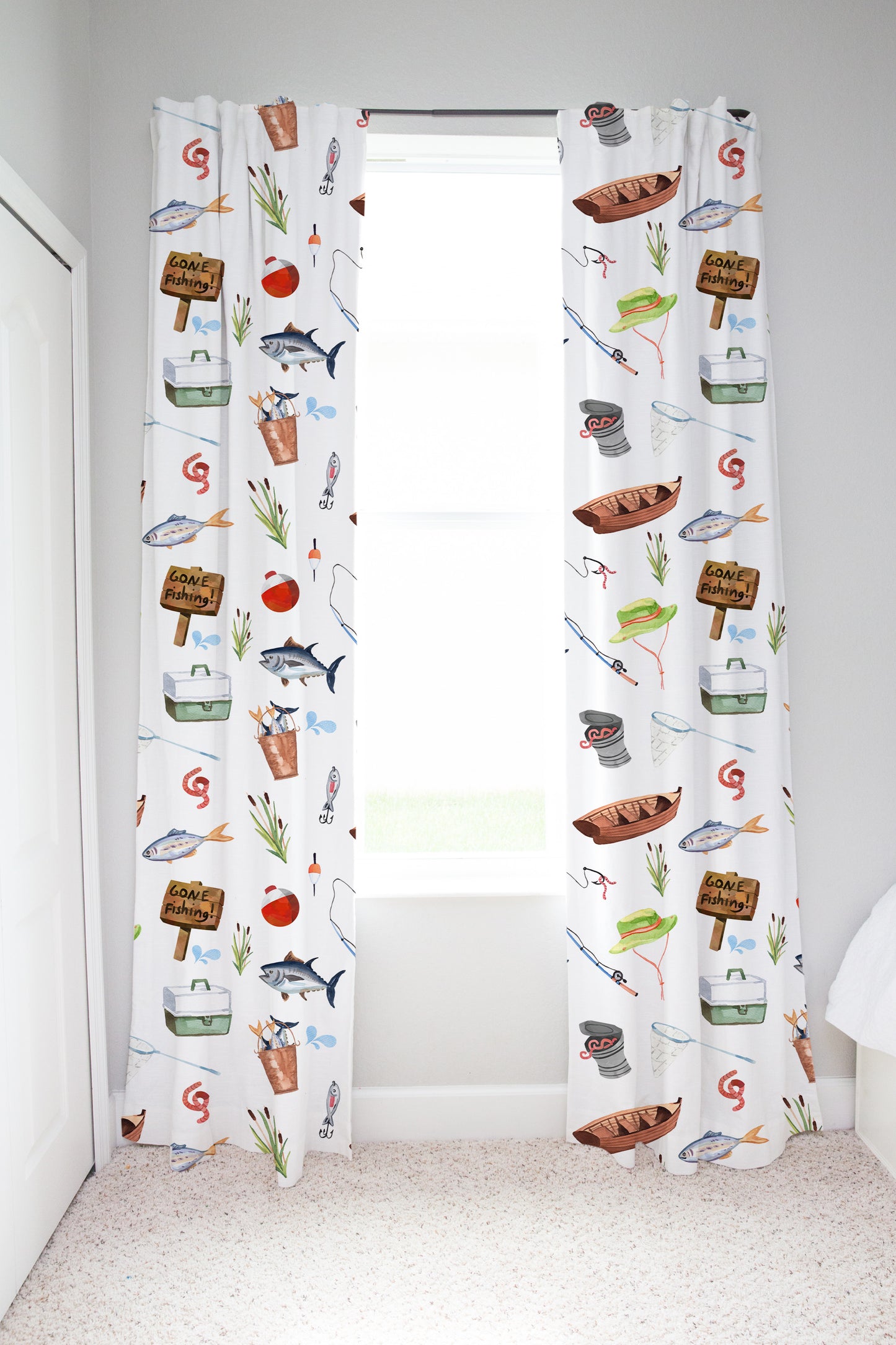 Fishing nursery curtain single panel - Fishing nursery decor - Little fisherman