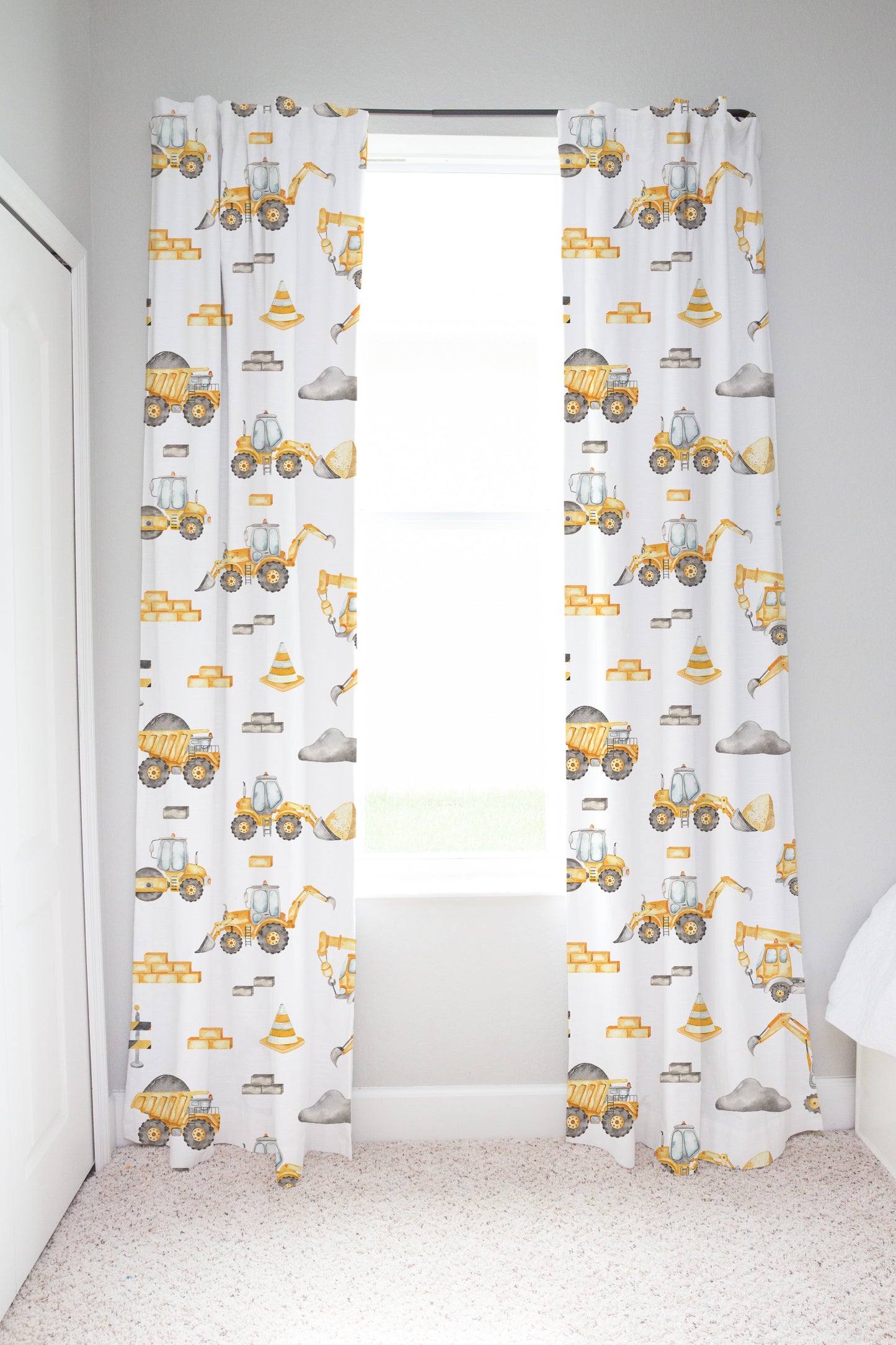 Construction truck curtain single panel, Construction nursery decor - Under Construction