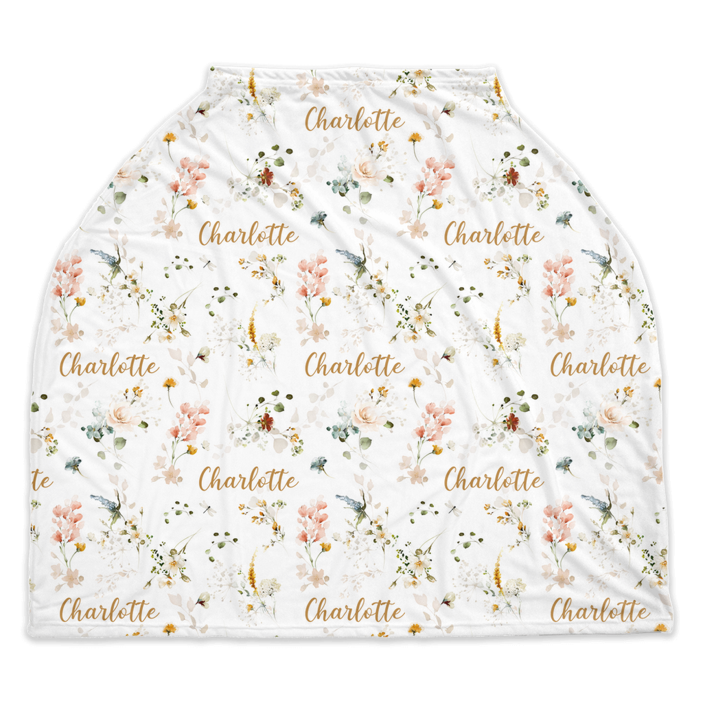 Personalized Wildflowers Car Seat Cover, Floral nursing cover - Vintage Garden