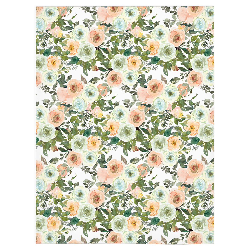 Floral Minky Blanket, Girl Bedding - Peach Mint Garden