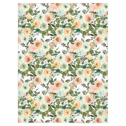 Floral Minky Blanket, Girl Bedding - Peach Mint Garden