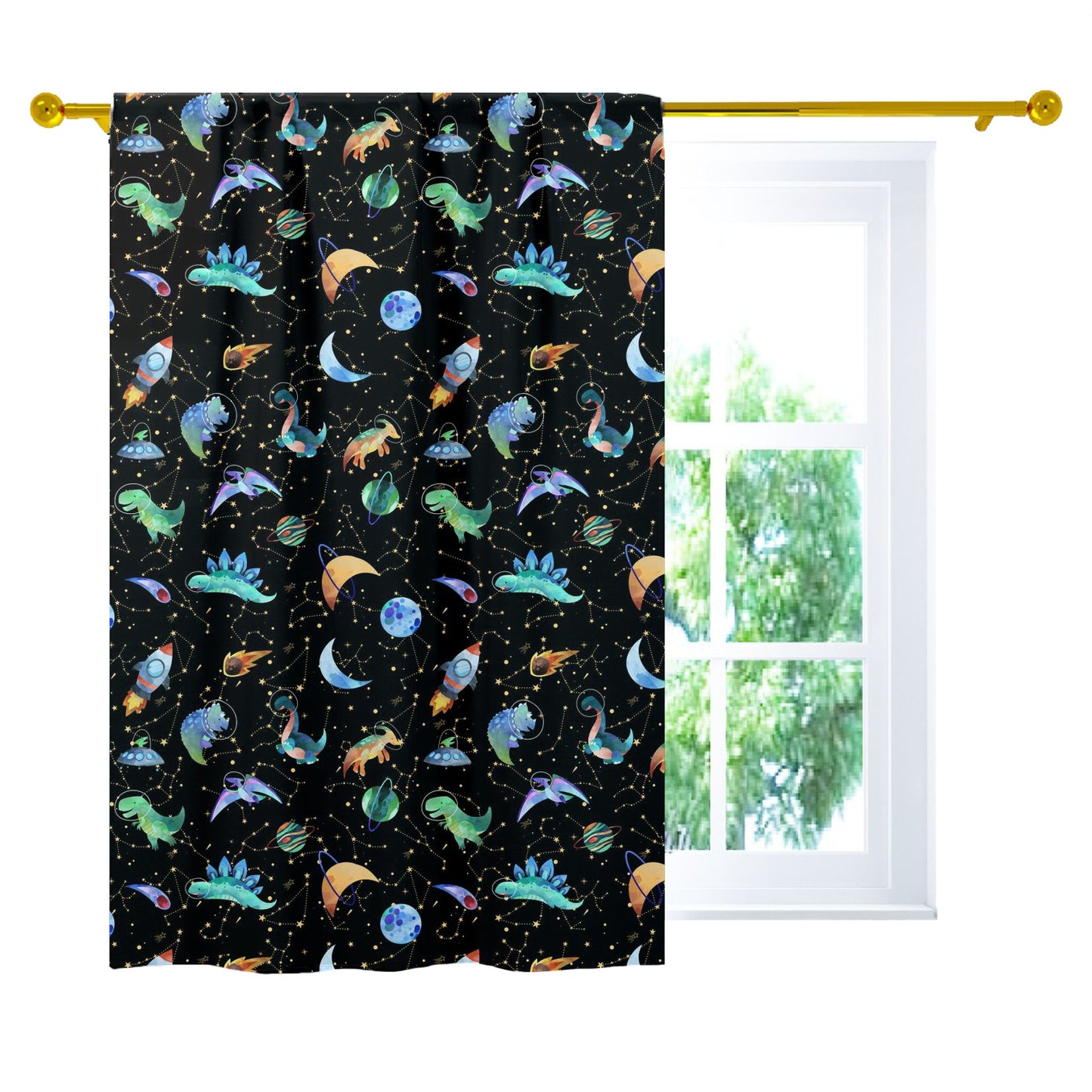 Dino Space Curtain single panel, Planets Nursery Decor