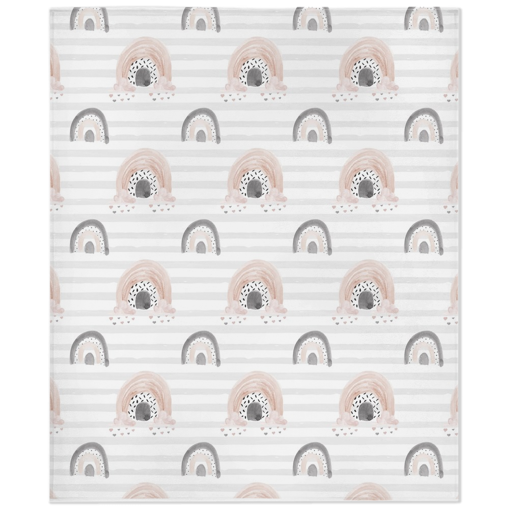 Gray Stripes Rainbow Minky Blanket, Rainbow Nursery Bedding - Blush Rainbow