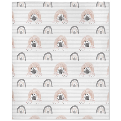 Gray Stripes Rainbow Minky Blanket, Rainbow Nursery Bedding - Blush Rainbow