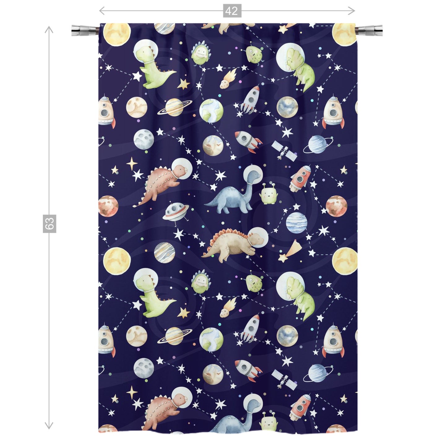 Dinosaur Space Curtain Single Panel, Space Nursery Decor