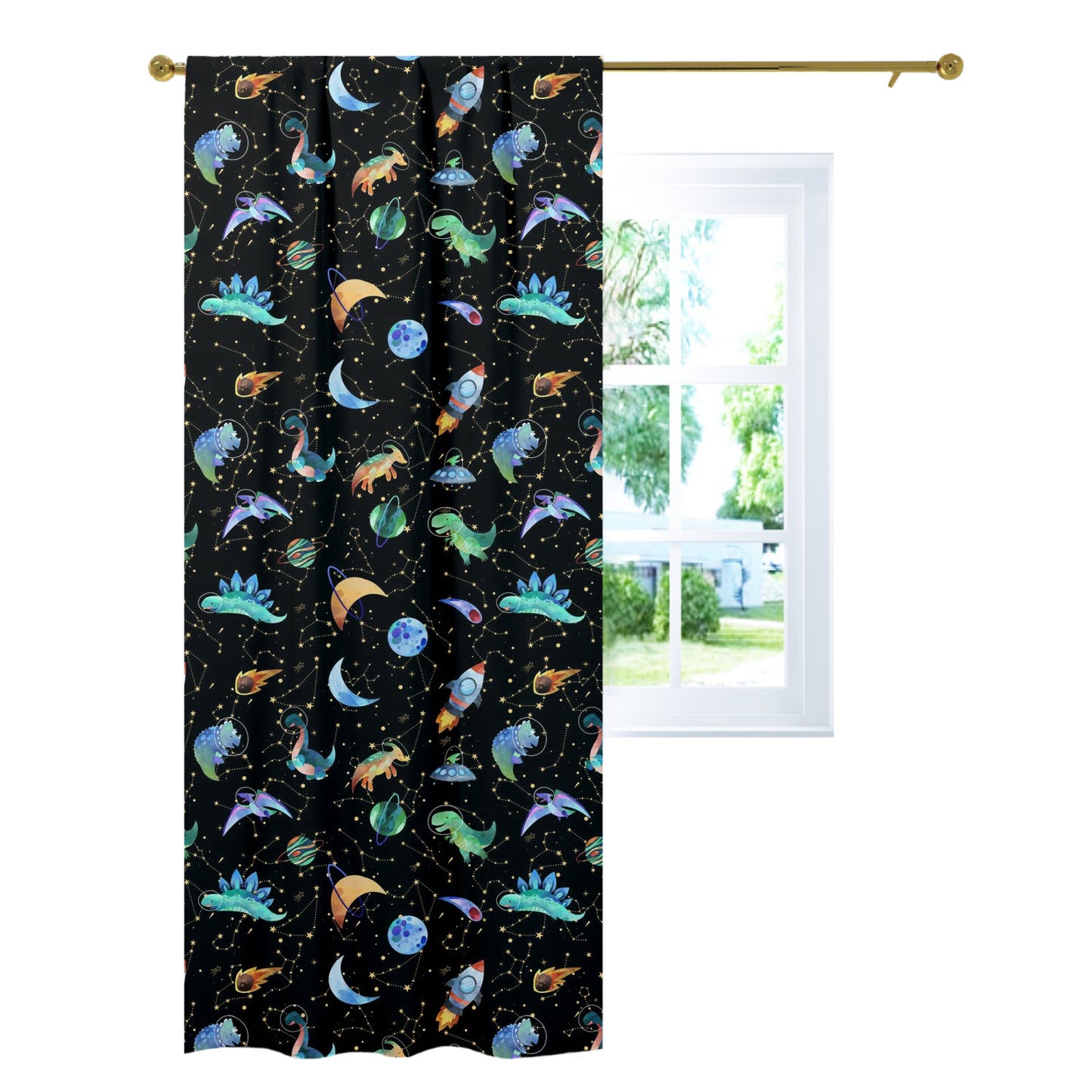 Dino Space Curtain single panel, Planets Nursery Decor