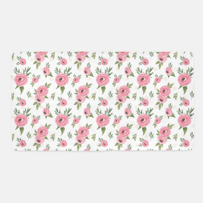 Pink Floral Crib Sheet, Roses Nursery Bedding - Beary pink