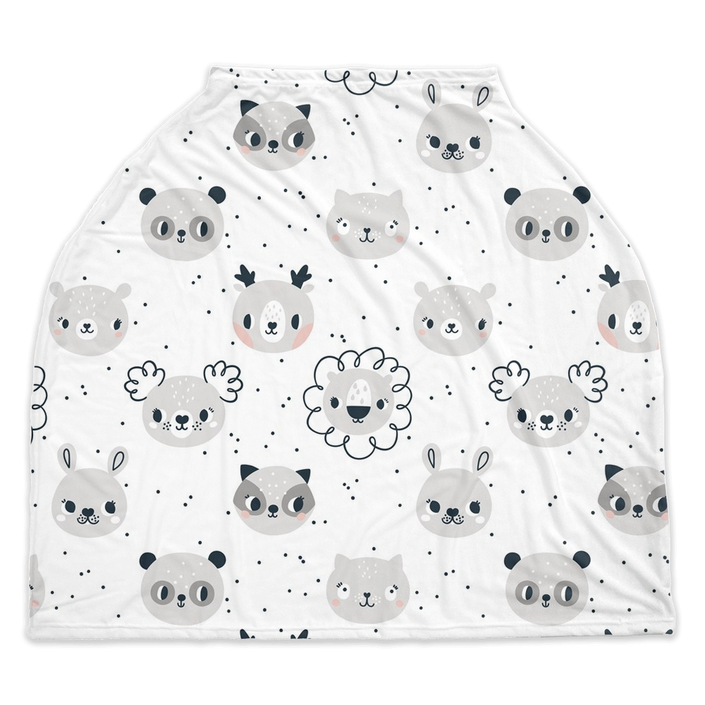 Scandinavian Face Animals Car Seat Cover, Neutral Nursing Cover - Scandinavian Rainbow Babies