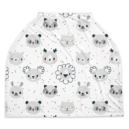 Scandinavian Face Animals Car Seat Cover, Neutral Nursing Cover - Scandinavian Rainbow Babies