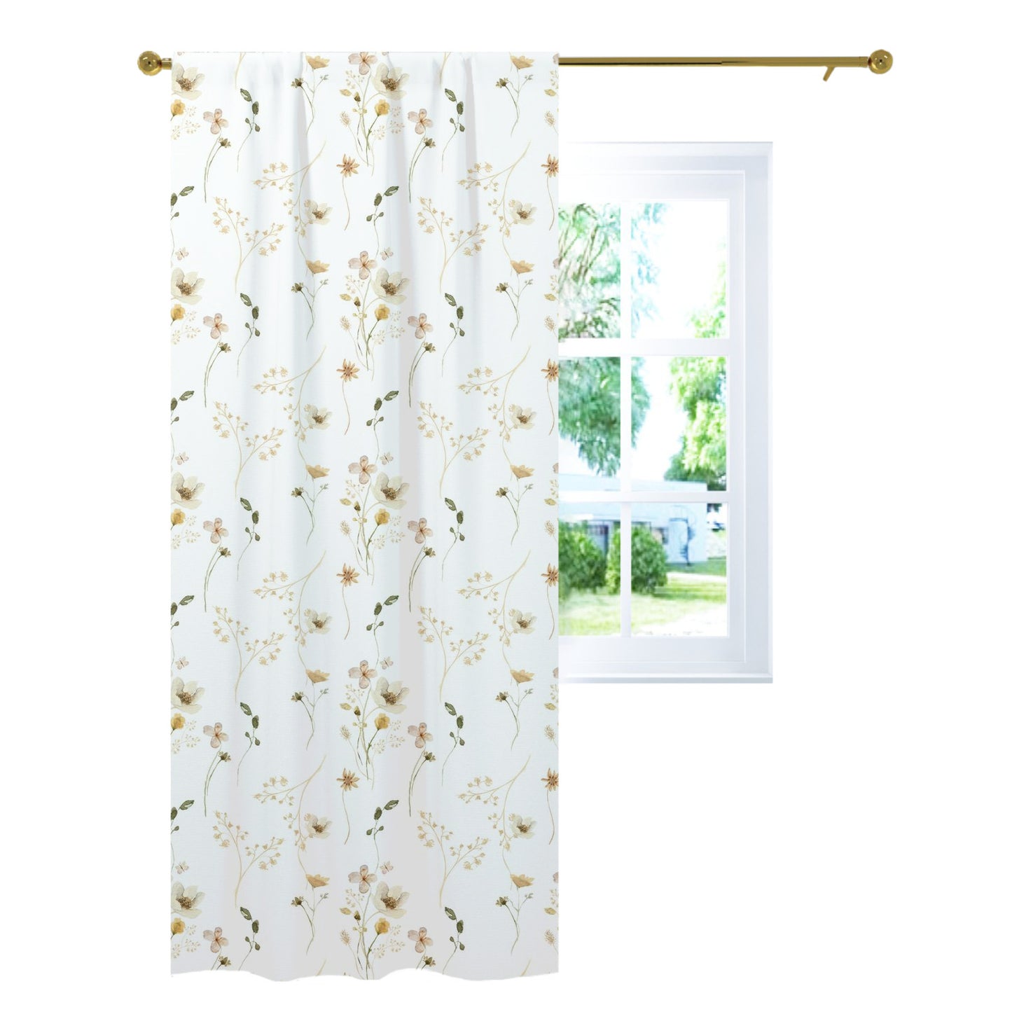 Wildflower Nursery Curtains, Wild Flowers Curtain Single Panel - Mustard Wildflowers