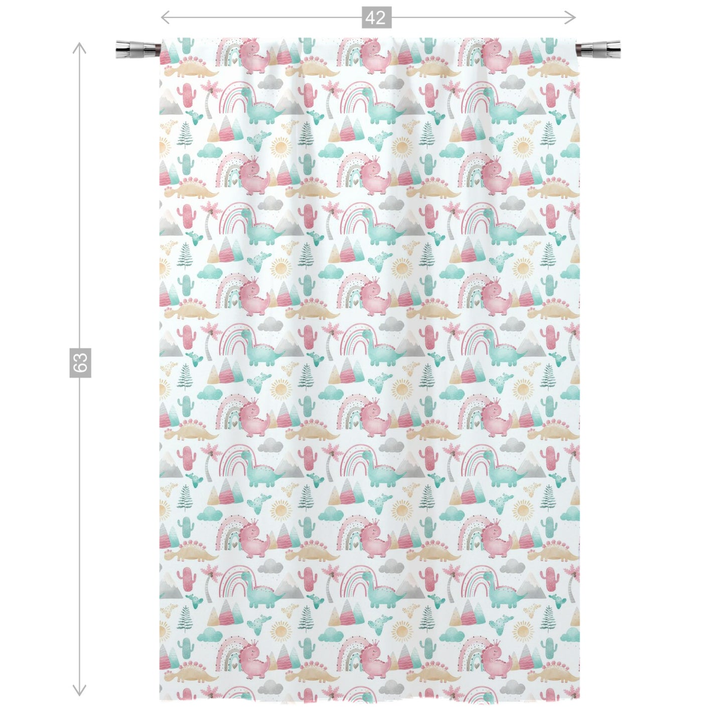 Pink dinosaur Curtain, Single Panel, Girl dinosaur nursery decor - Pink dinosaur