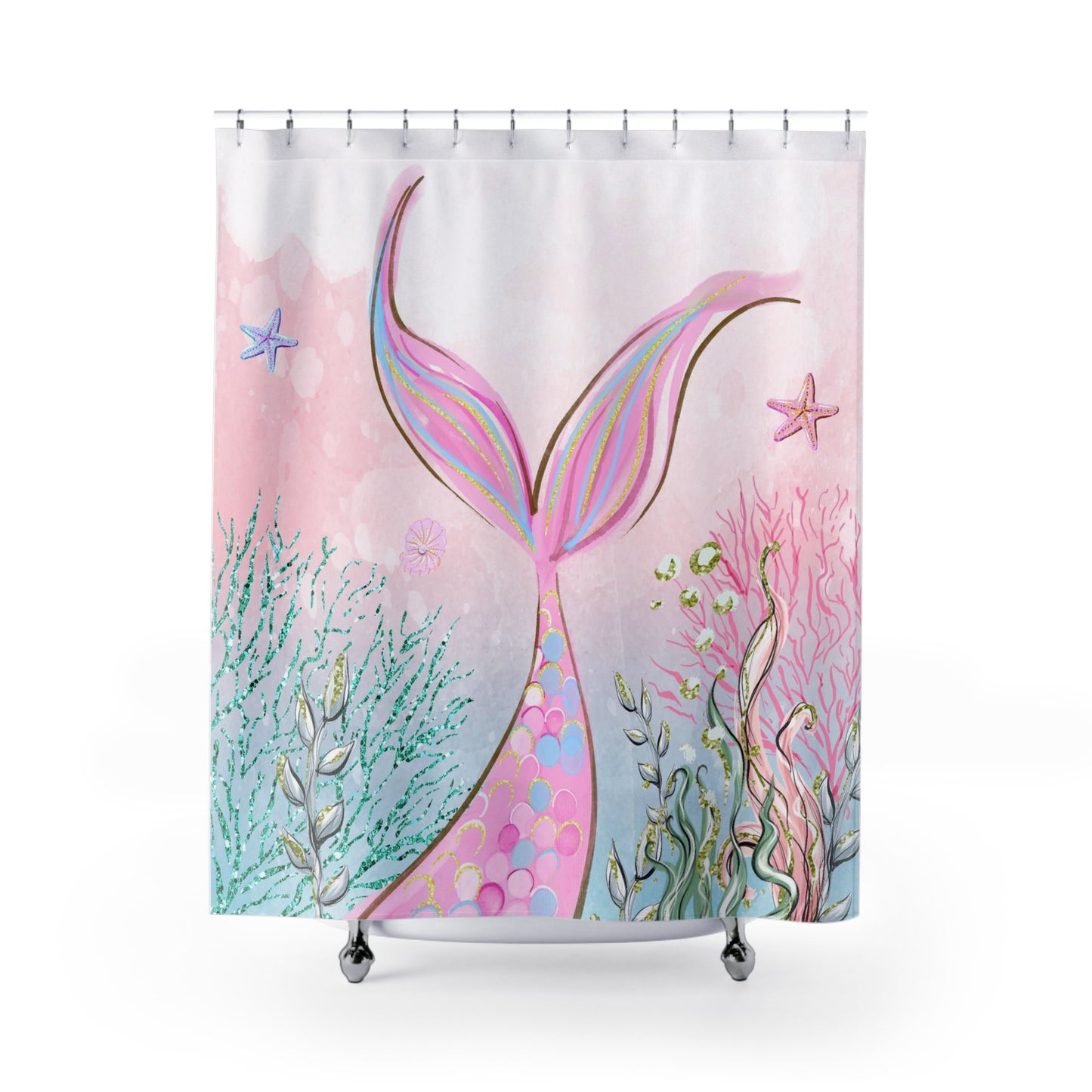 Mermaid Shower Curtain, Mermaid bathroom decor - Pink mermaid