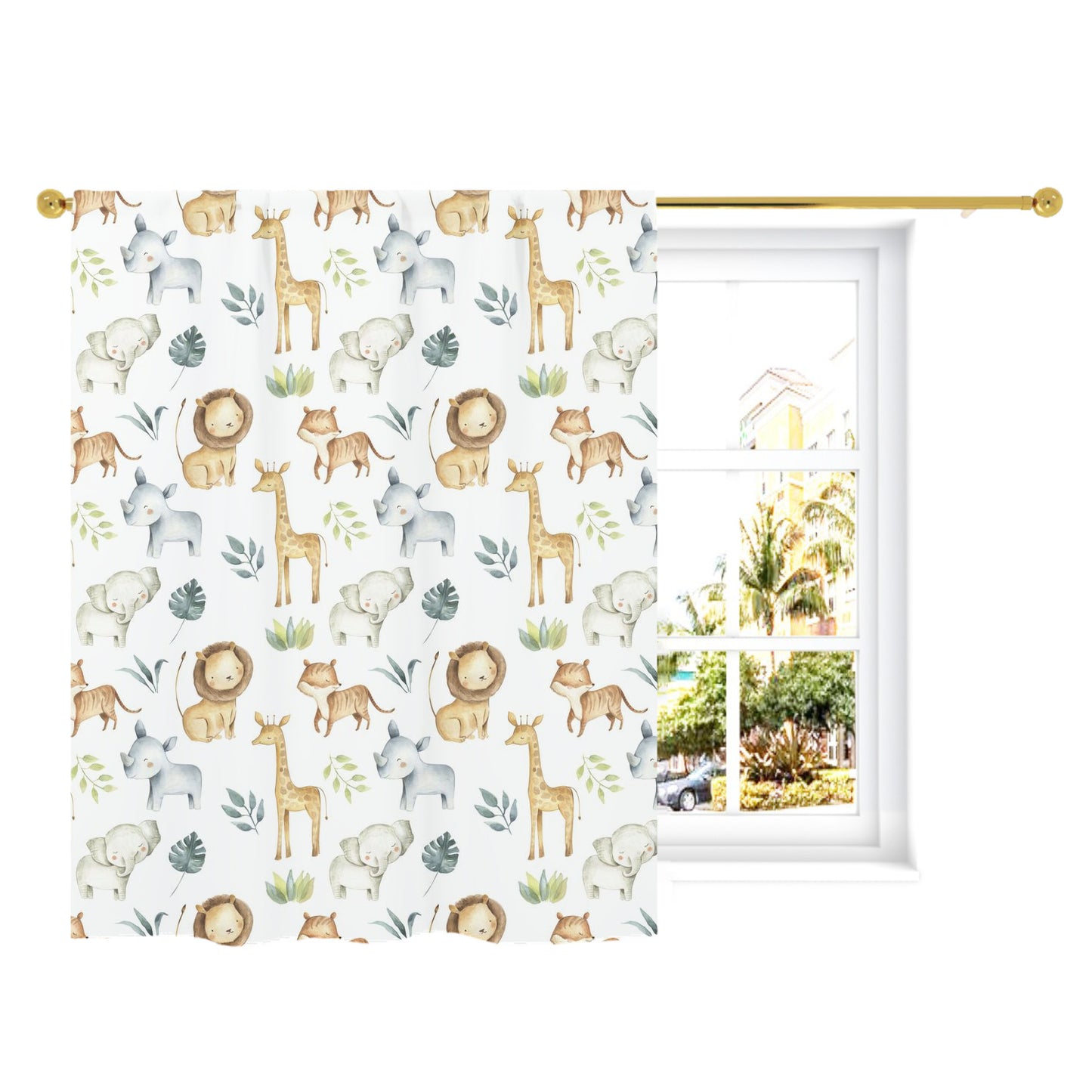 Safari Animals Curtain, Single Panel, Jungle Nursery Decor - Baby Africa