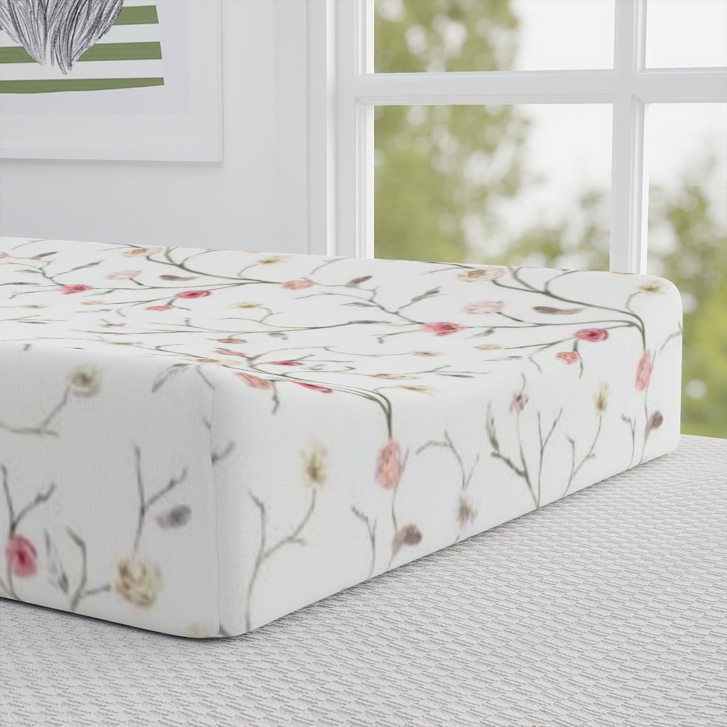 Mauve Floral Changing Pad, Boho Floral Nursery Bedding - Blush Wildflowers