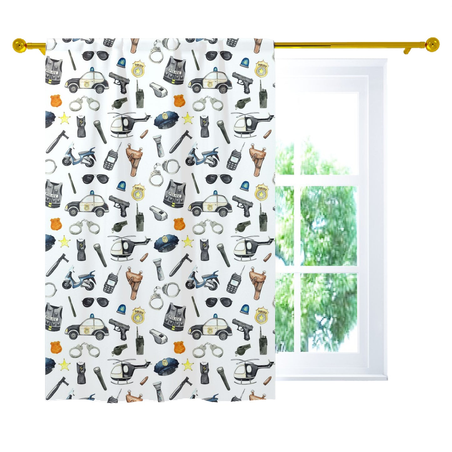 Police Curtain, Single Panel, Police nursery decor - Little Police