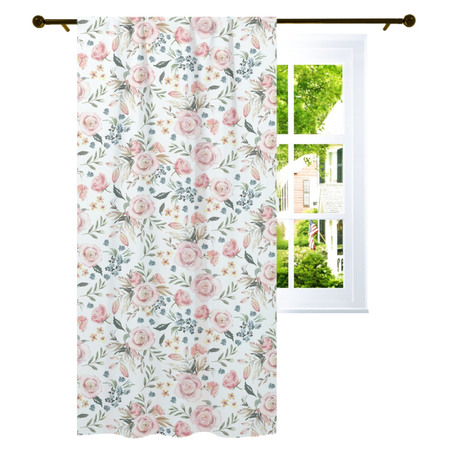 Pink Roses Curtain, Watercolor Floral curtain panels - Candy Rose