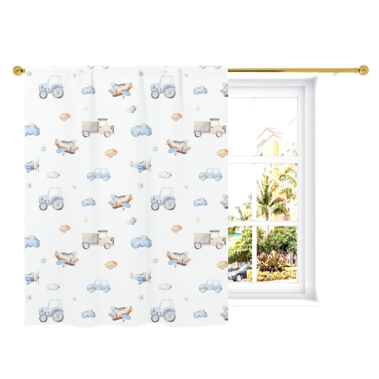 Transport Vehicles Curtain, Transportation Nursery Decor - Blue Transportation