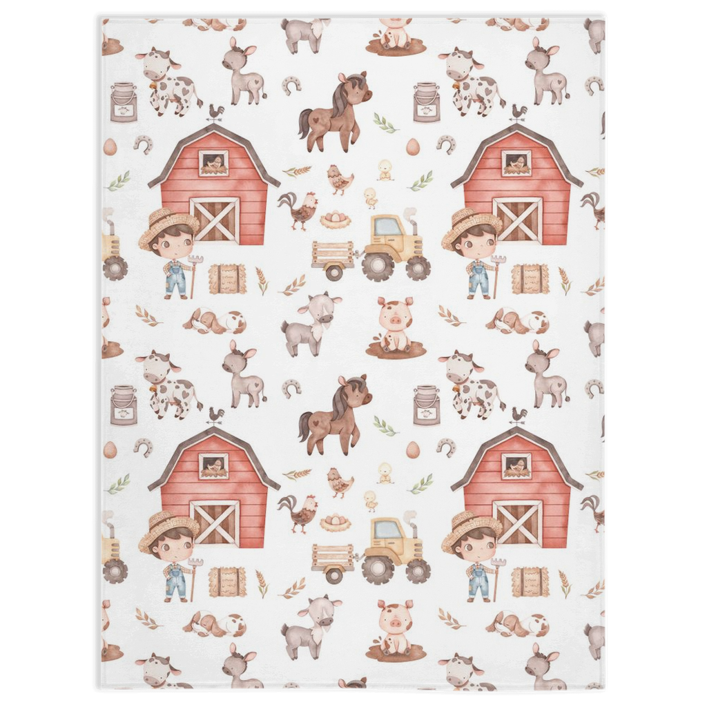 Farm Boy Minky Blanket, Barnyard Nursery Bedding - Lovely Farm