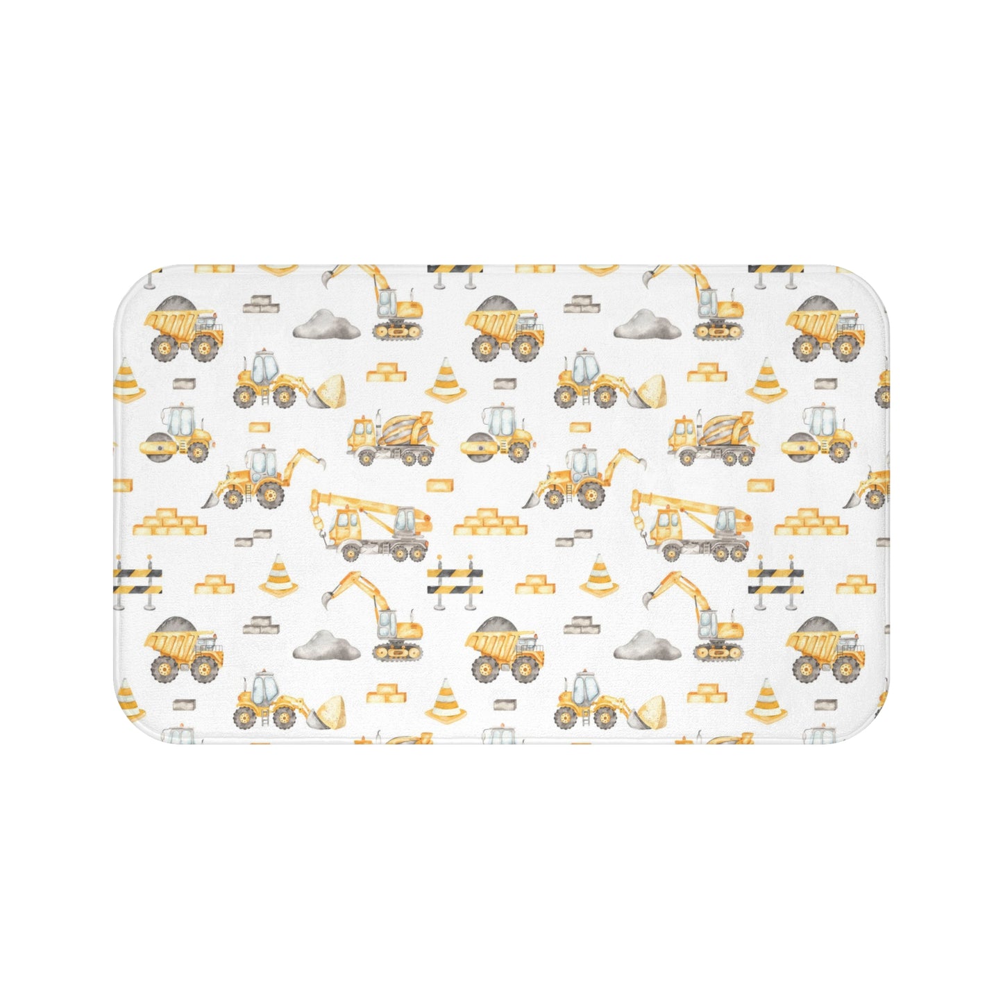 Construction Bath Mat, Anti-Slip backing, Construction trucks kids bathroom decor - Under construction