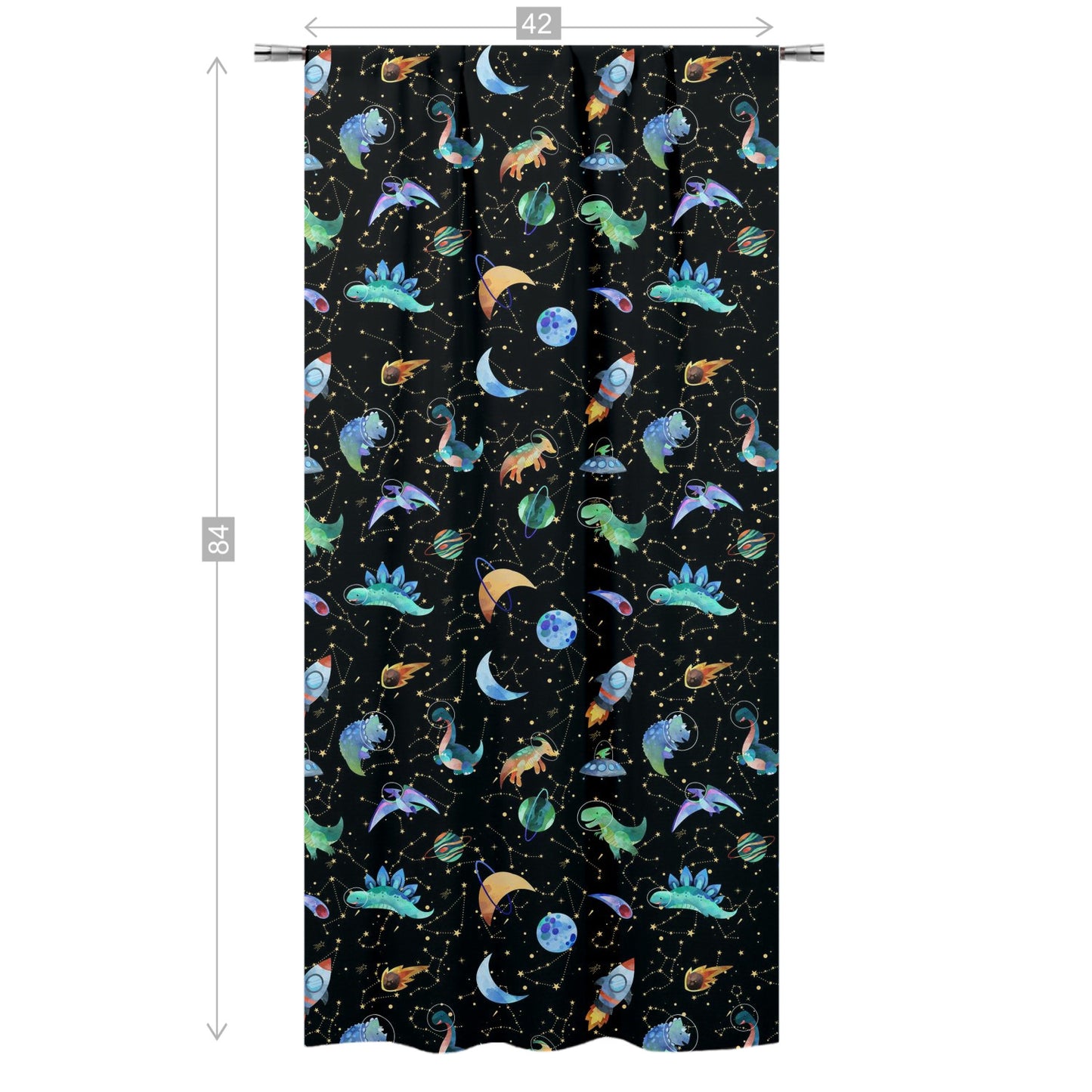 Dino Space Curtain single panel, Planets Nursery Decor