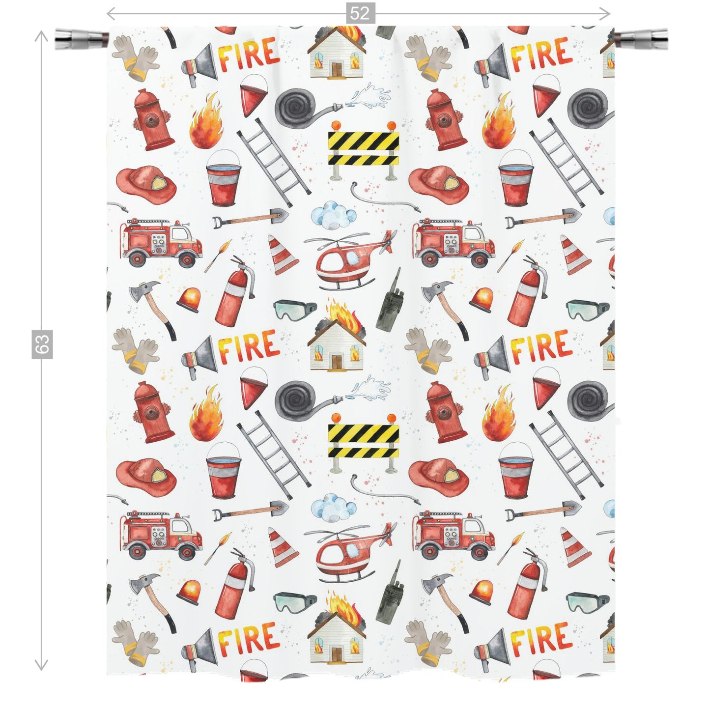 Fireman Curtain, Single Panel, Firefighter nursery decor - Little Hero