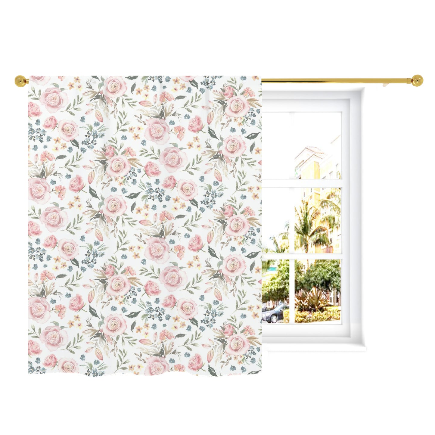 Pink Roses Curtain, Watercolor Floral curtain panels - Candy Rose