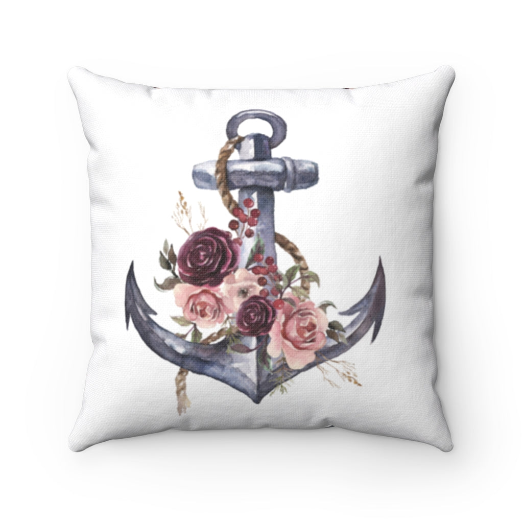 Floral Anchor Pillow, Girl Nautical Nursery Decor - Nautical Bloom