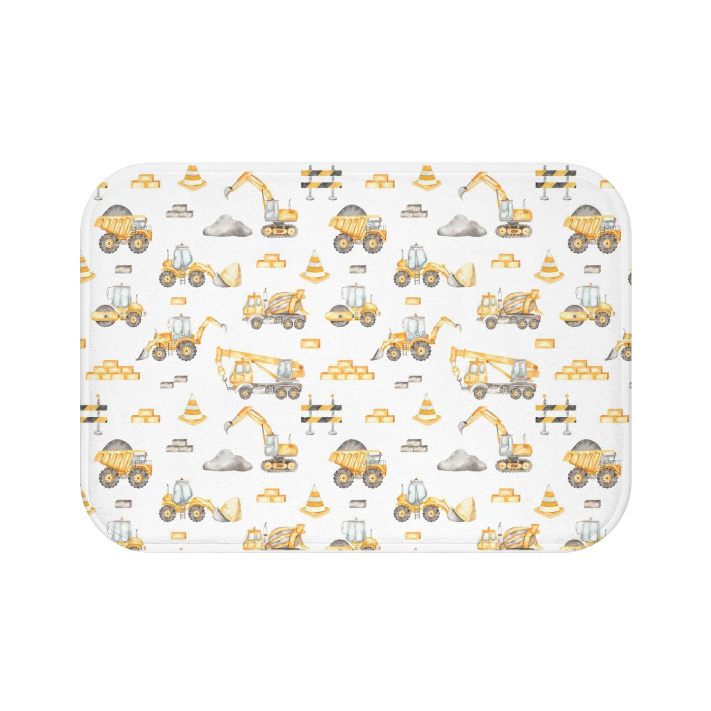 Construction Bath Mat, Anti-Slip backing, Construction trucks kids bathroom decor - Under construction