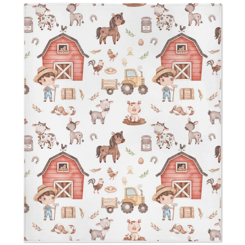 Farm Boy Minky Blanket, Barnyard Nursery Bedding - Lovely Farm