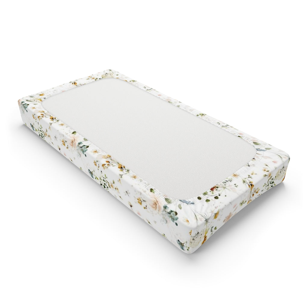 Wild Flower Nursery Bedding, Boho Floral Changing Pad Cover - Vintage Garden