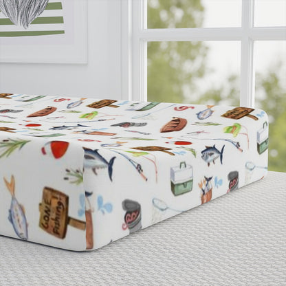 Fishing Changing Pad Cover, Fishing nursery decor - Little fisherman