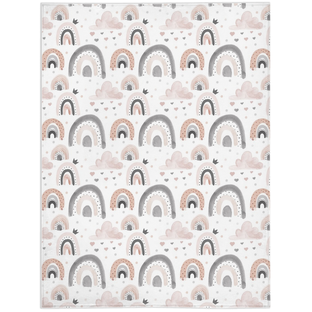 Clouds and Rainbow Minky Blanket, Rainbow Nursery Bedding - Blush Rainbow