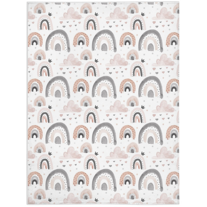 Clouds and Rainbow Minky Blanket, Rainbow Nursery Bedding - Blush Rainbow