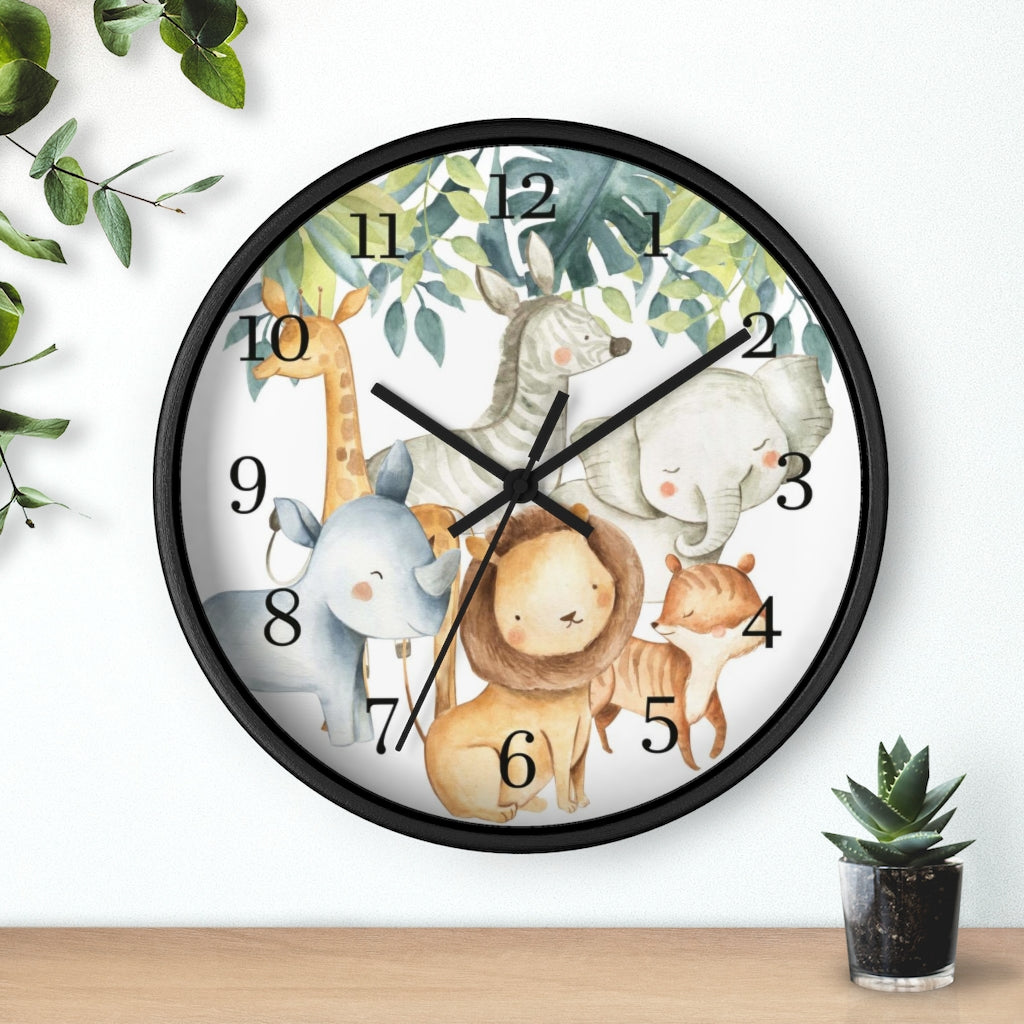 Safari animals kids wall clock, Jungle Nursery Decor - Baby Africa