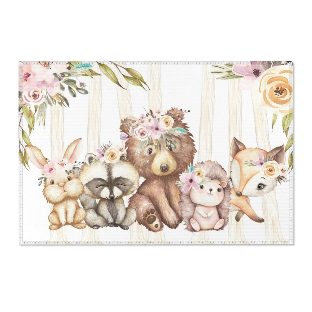 Woodland Nursery Rug, Woodland Animals Nursery Decor - Forest Friends