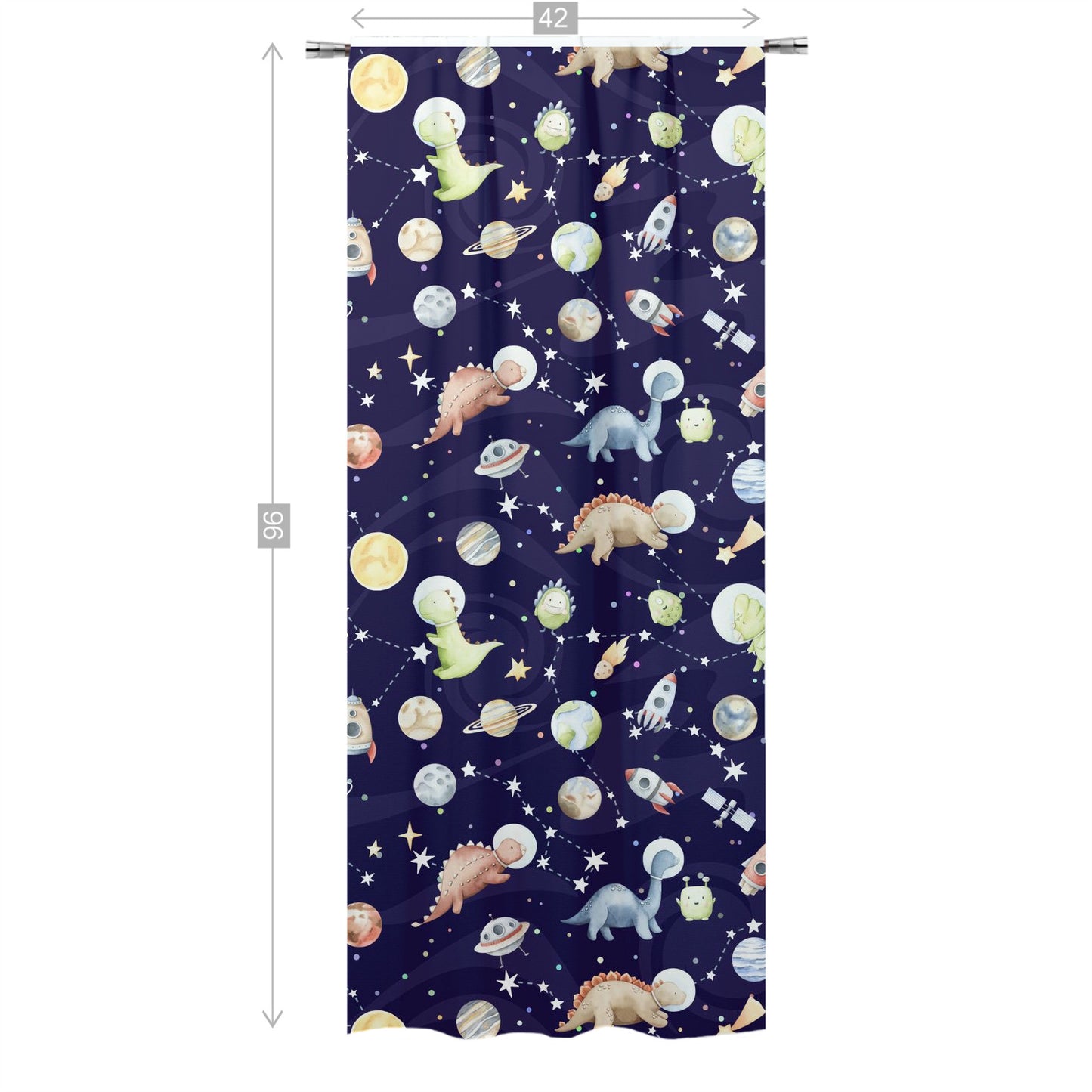 Dinosaur Space Curtain Single Panel, Space Nursery Decor