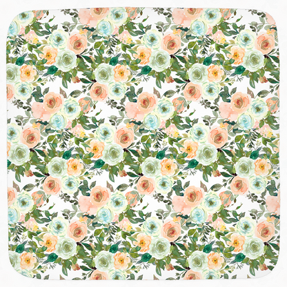 Floral Hooded Baby Towel, Baby Girl Bathroom Towel - Peach Mint Garden