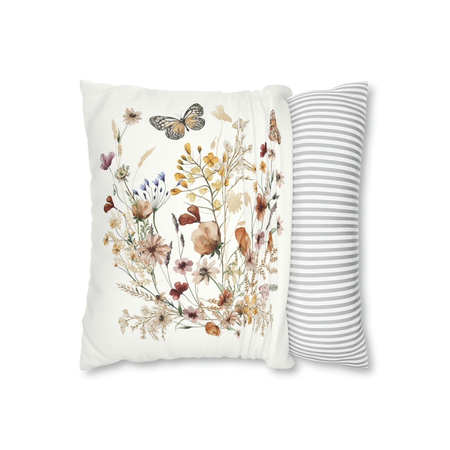 Wildflowers Faux Suede Pillow Case, Wild flower nursery bedding - Butterfly Garden