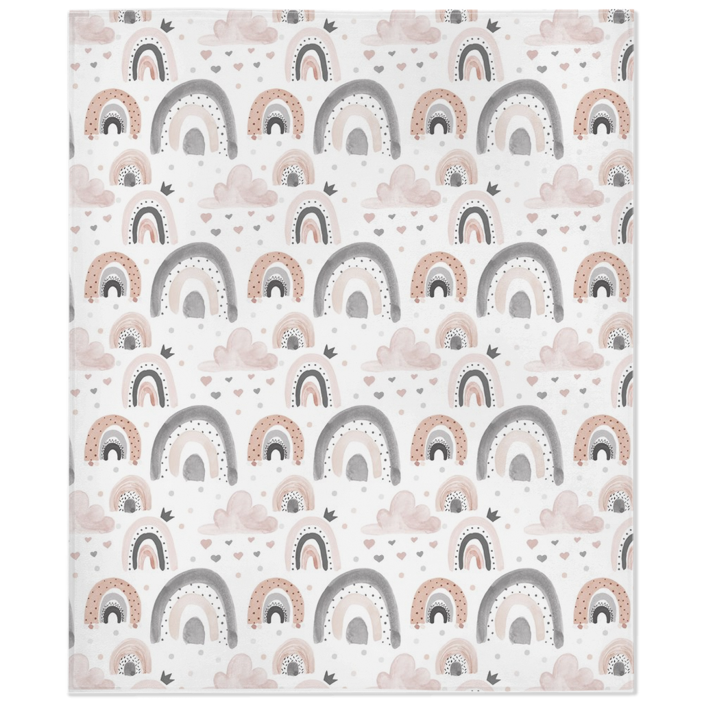 Clouds and Rainbow Minky Blanket, Rainbow Nursery Bedding - Blush Rainbow