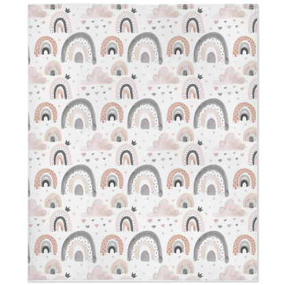 Clouds and Rainbow Minky Blanket, Rainbow Nursery Bedding - Blush Rainbow