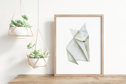 PRINTABLE Origami Fox Wall Art, Woodland Nursery Print