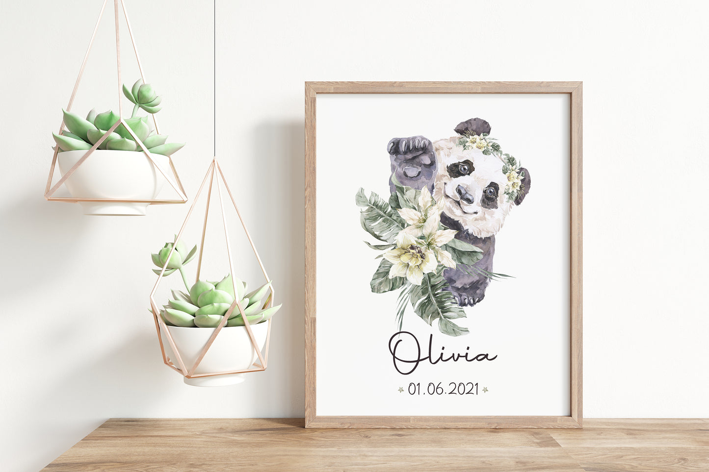 Personalized Name Baby Panda Wall Art, Safari Nursery Print Unframed