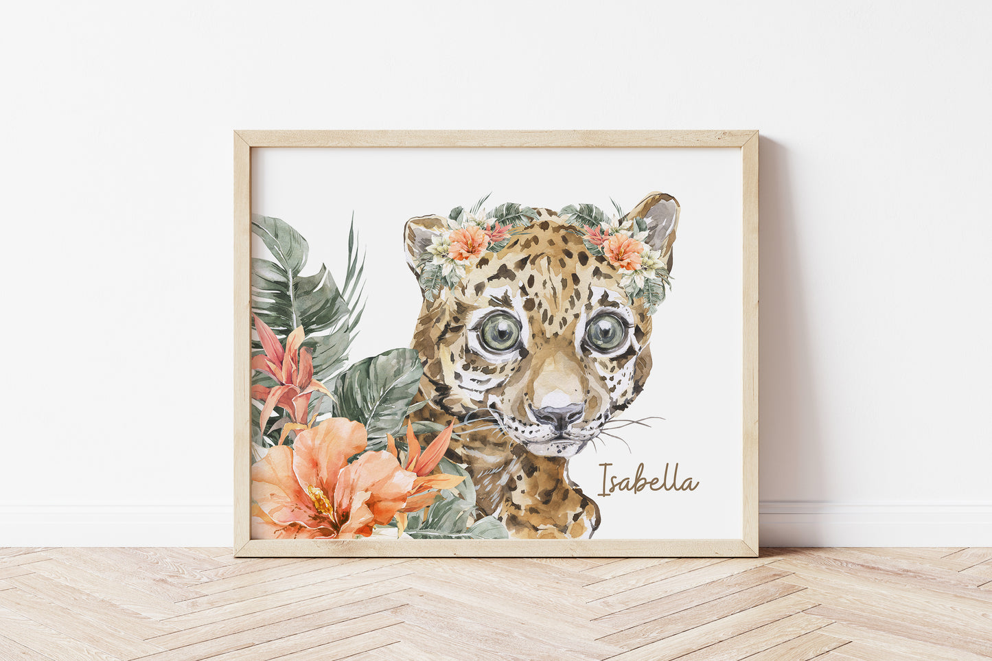 Personalized Girl Leopard wall art, Safari Nursery Print Unframed