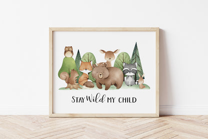 Stay Wild my Child, PRINTABLE Woodland Wall Art, Woodland Nursery Print - Tiny Woodland