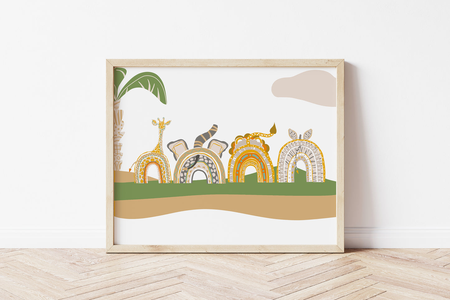 PRINTABLE Rainbow Safari Wall Art, Jungle Nursery Print