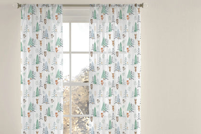 Woodland animals Sheer Curtain, Forest Nursery Decor - Scandi Woodland