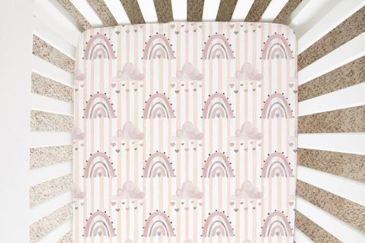 Pink Stripes Rainbow Minky Crib Sheet, Rainbow Nursery Bedding- Blush Rainbow