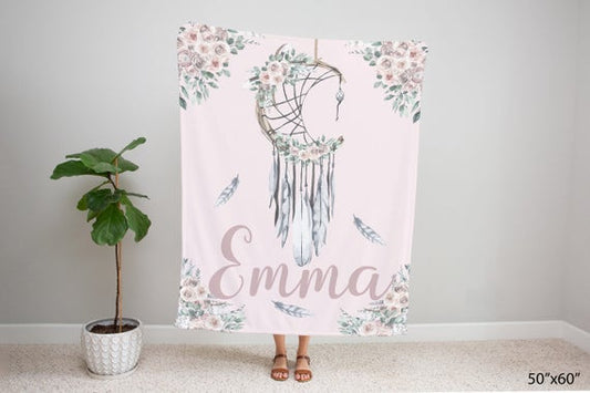 Personalized Dream catcher Minky Blanket, Boho Girl Bedding - Boho Soul