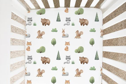 Baby Woodland Crib Sheet, Woodland Nursery Bedding- Tiny Woodland